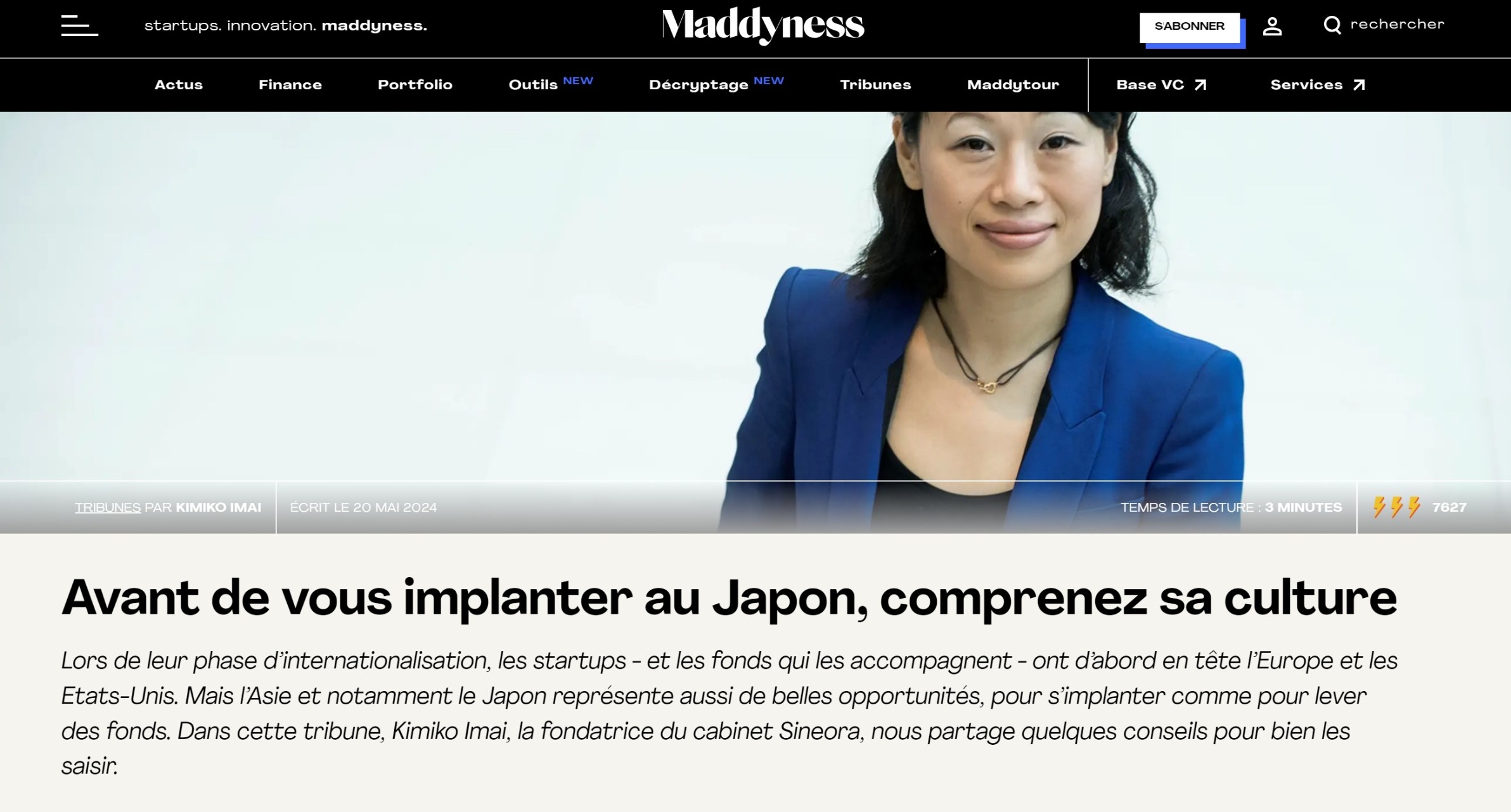 仏メディア「Maddyness」に代表今井の記事が掲載されました